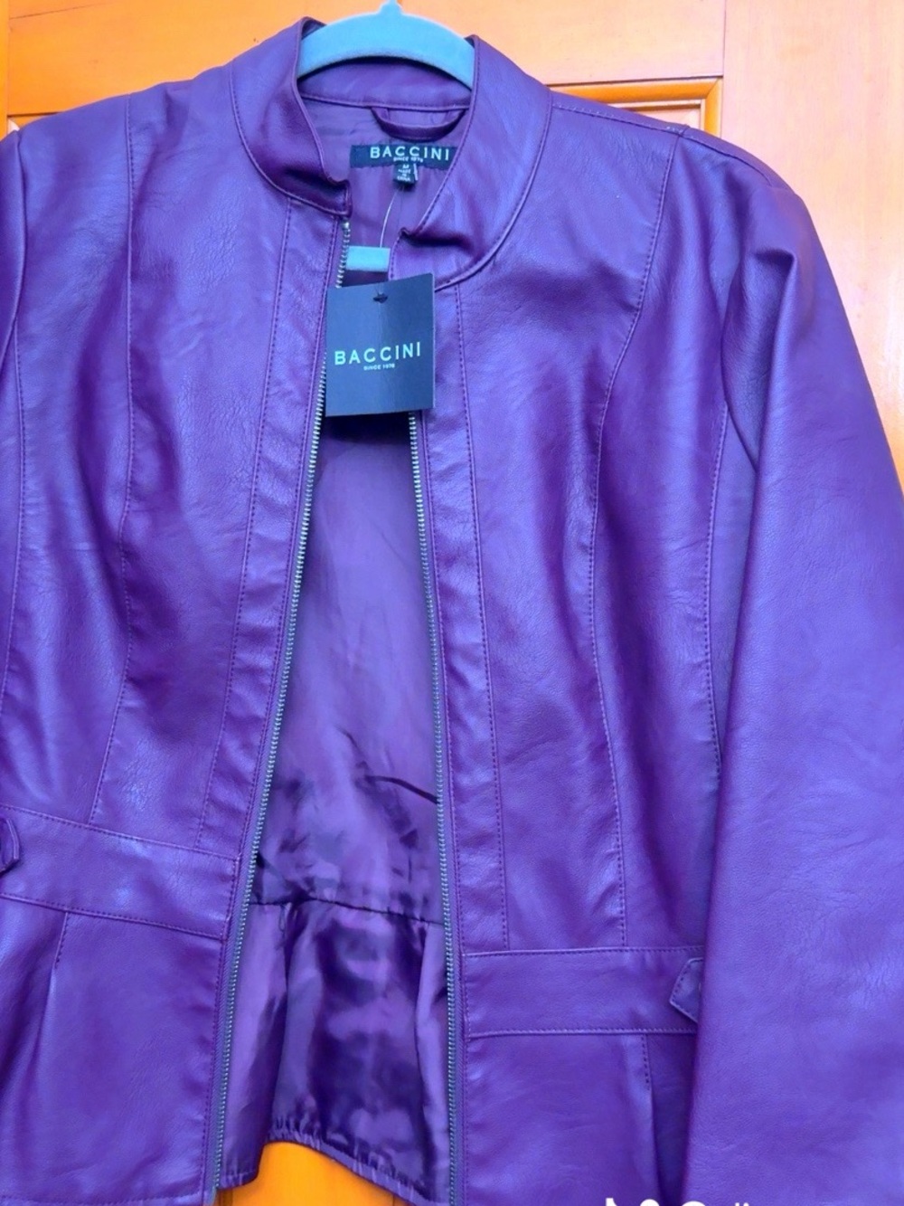 Baccini Purple Faux Leather Peplum Jacket